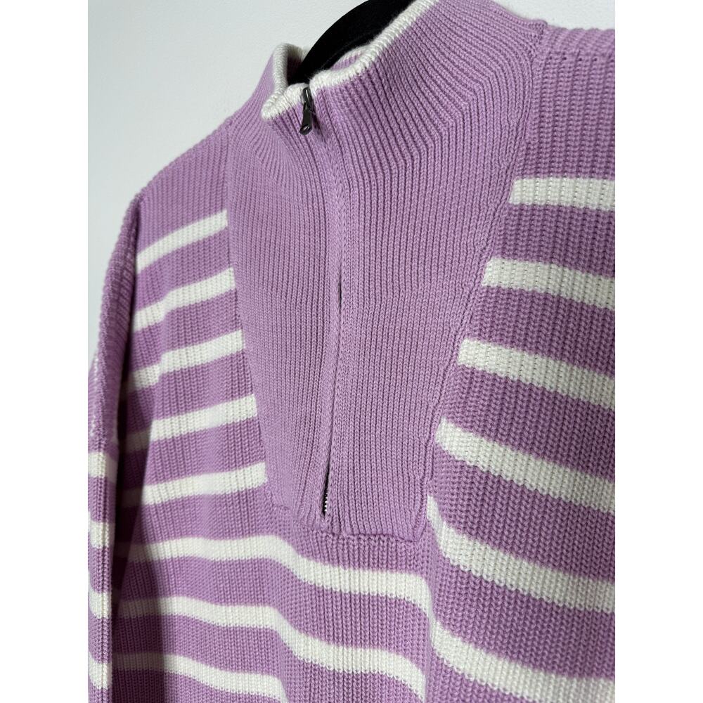 NEW Land’s End Lilac Stripe 3/4 Zip Cotton Sweater | Coastal Preppy - Picture 3 of 5